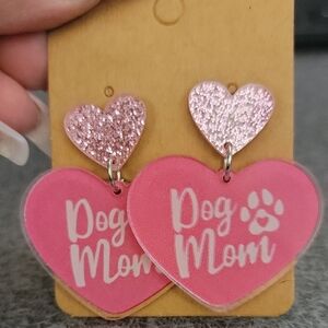 Pink Glitter Dog Mom Earrings